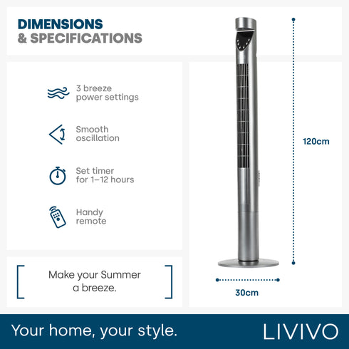 47" Tower Fan - Titanium